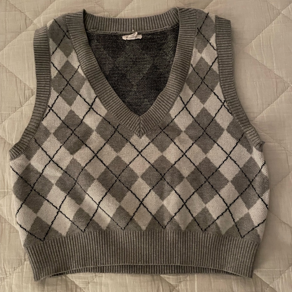 Garage Gray and White Argyle V-Neck Sweater Vest
